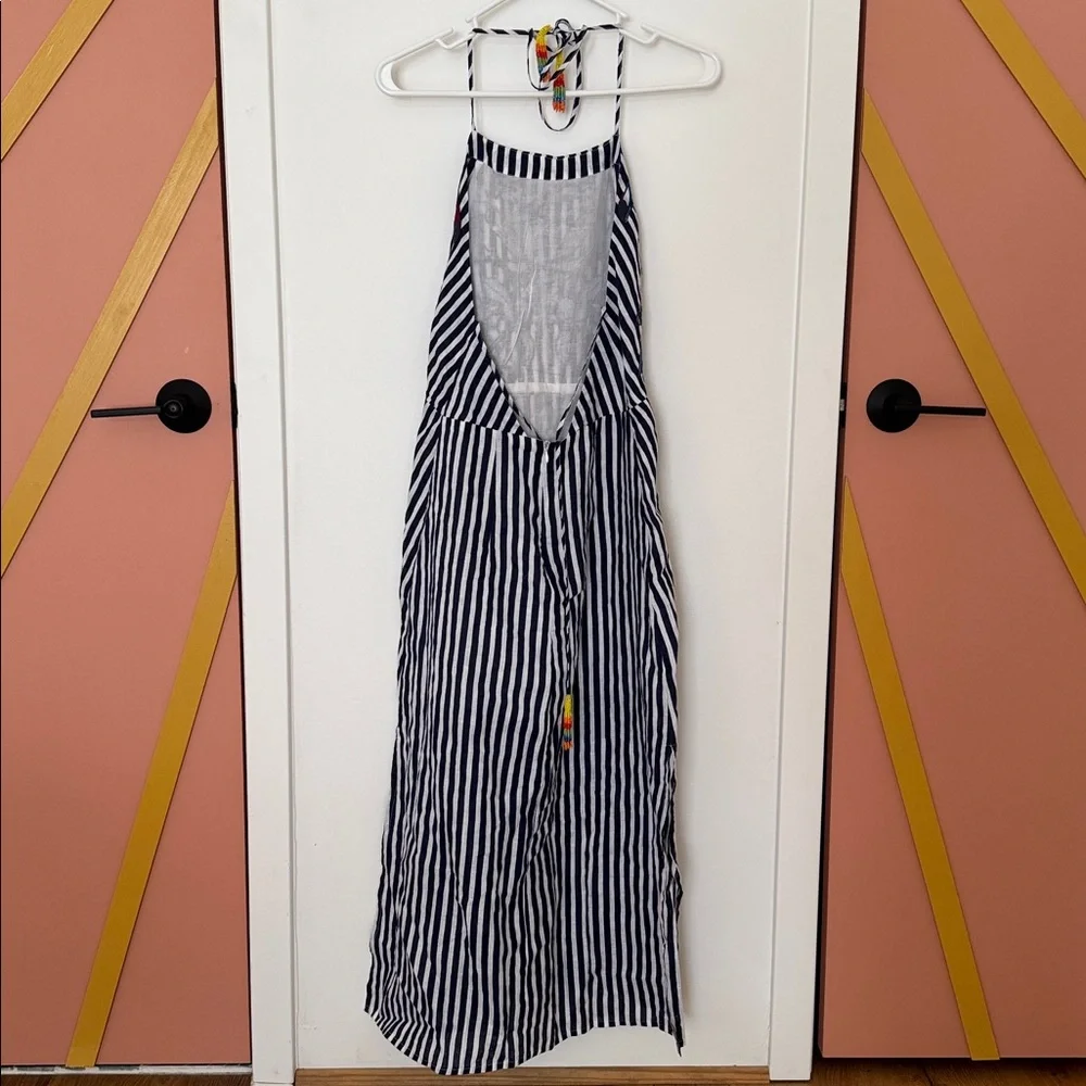 FARM Rio Navy & White Striped Halter Midi Dress with Blue Floral Embroidery - Picture 7 of 8